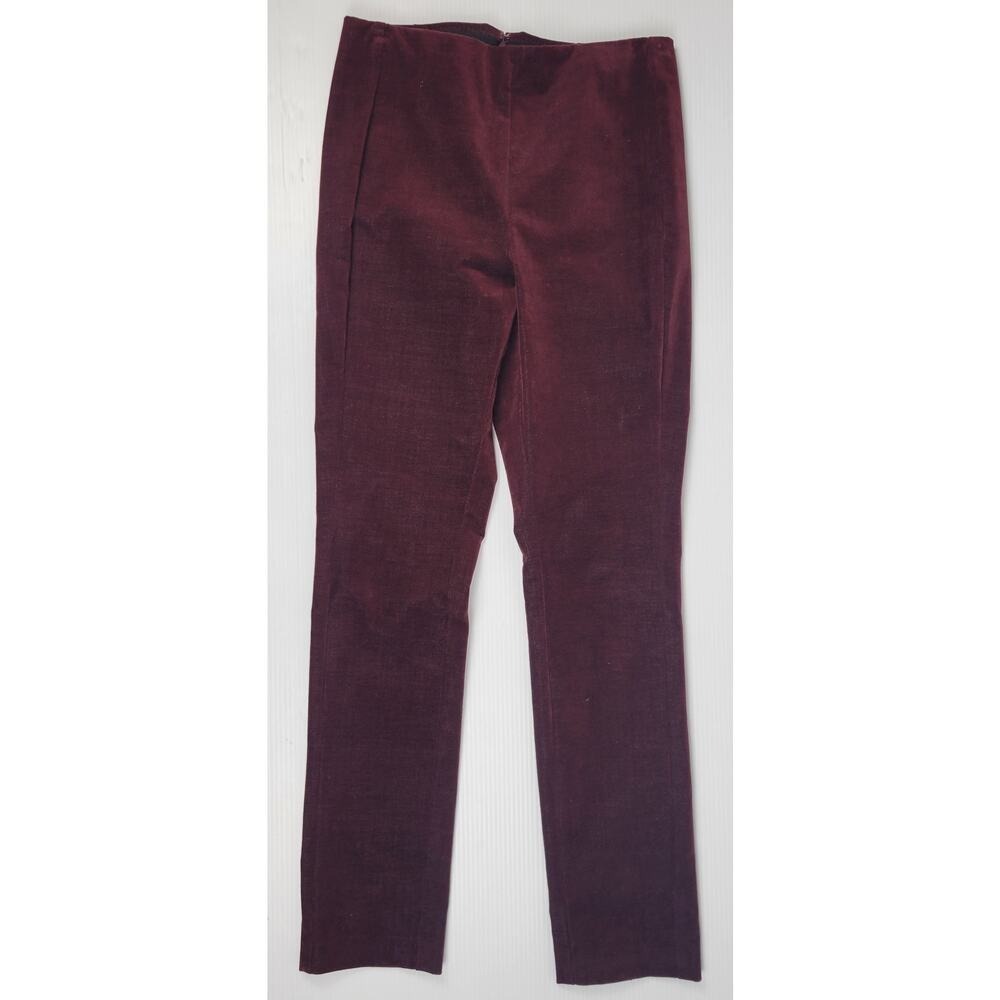 Theory H0804220‎ Navalane Casual Velvet Maroon Stretch Back Zip Pants Womens 6